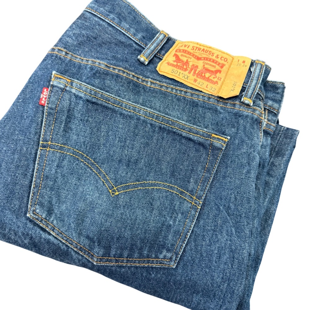 Levis 501xx Original Fit Straight‎ Leg Blue Jeans Mens 42x32 (40x30) Button Fly